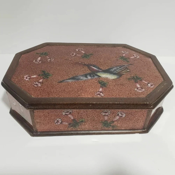 Amilkar  Peruvian Reverse Painted Glass and Wood Hummingbird Jewelry Box - Picture 1 of 15